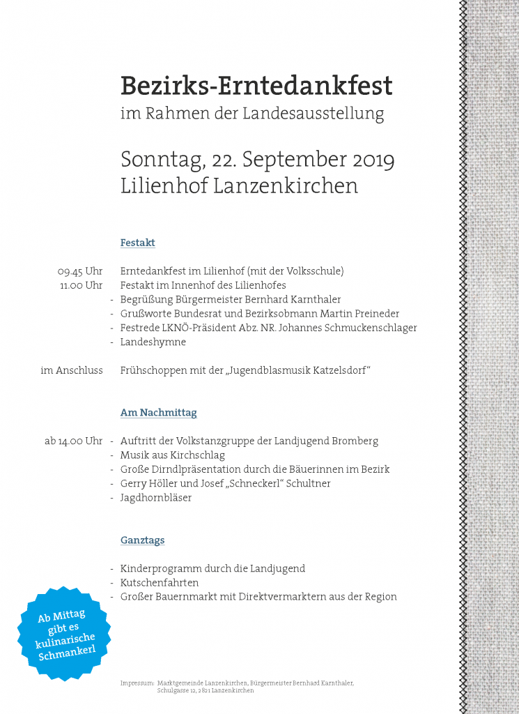Einladungstext Bezirkserntedankfest 2019